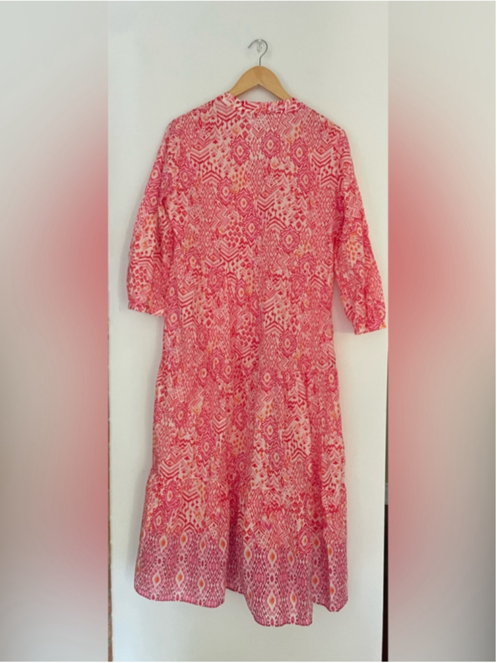 ZARA Pink Boho Print Tiered Midi Dress | Size M | 100% Cotton | 3/4 Sleeve - Picture 4 of 6
